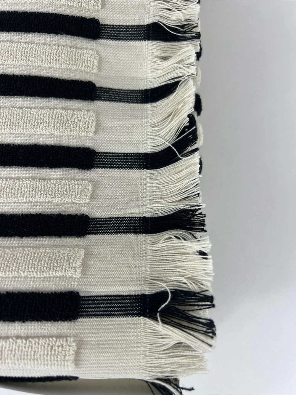 Bianca Bath Towel Set Striped Black & Cream with Fringe Made in Portugal 2pc NEW